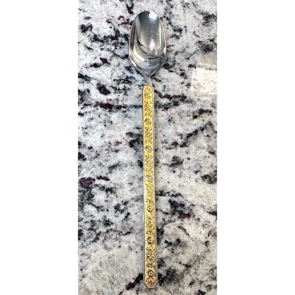 Noritake Gold Esperanza Stainless-Vintage Japan-Retired Rare Iced Tea Spoon - Picture 1 of 3